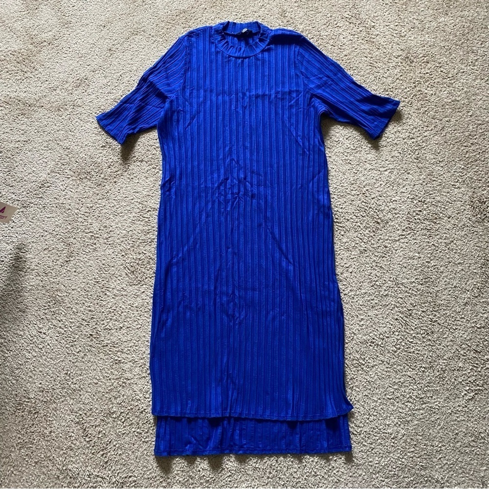Eileen Fisher ~ Cobalt Blue Mock Neck Bodycon Dress ~ Large Rib ~ Size 1X